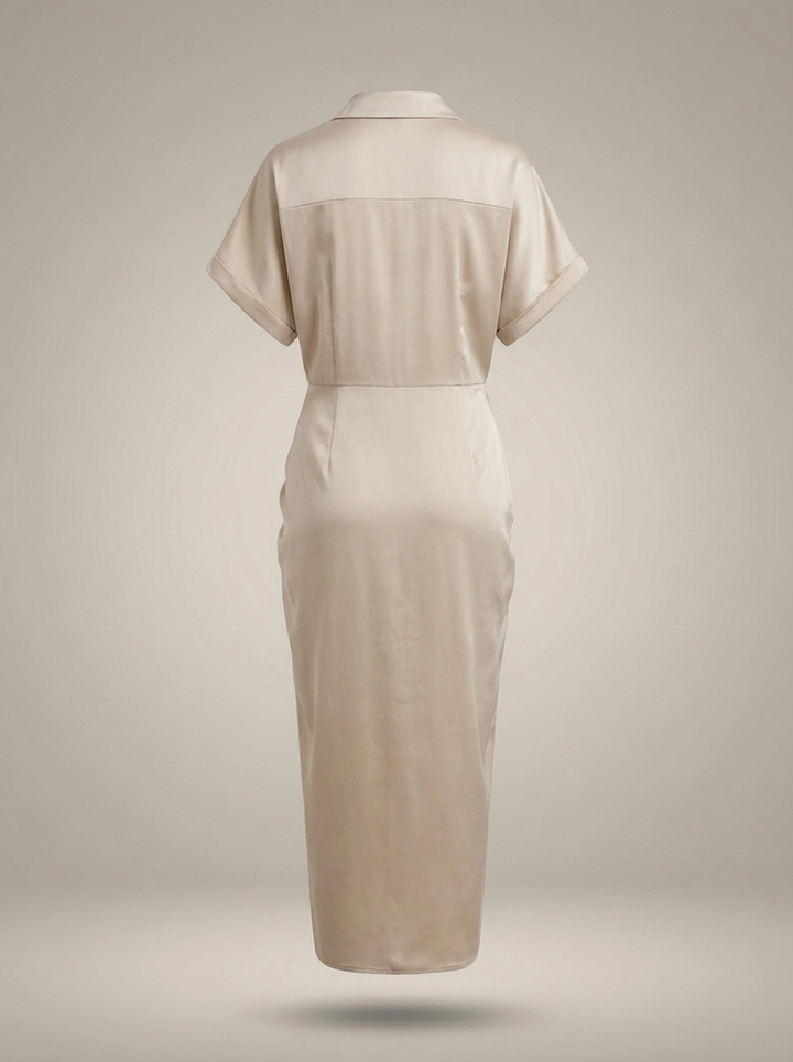 Robe chemise midi chic pour femmes avec ceinture nouée à la taille et fermeture à boutons