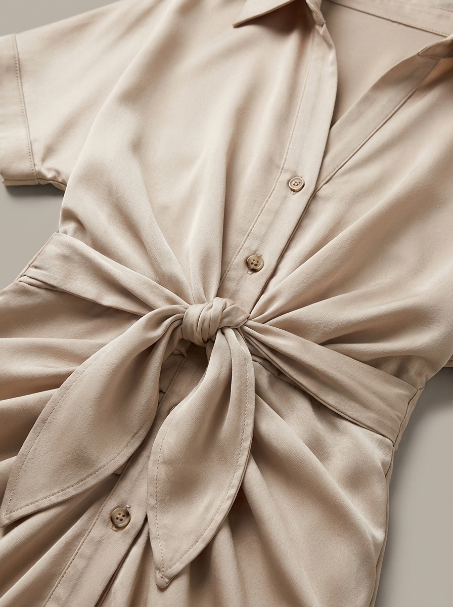 Robe chemise midi chic pour femmes avec ceinture nouée à la taille et fermeture à boutons