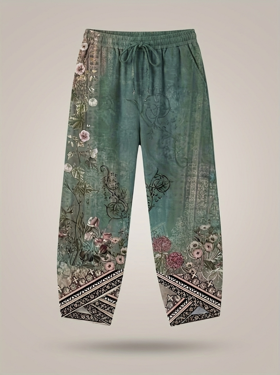 Lightweight Women's Pants with Wide Legs, Print, and Elastic Waistband