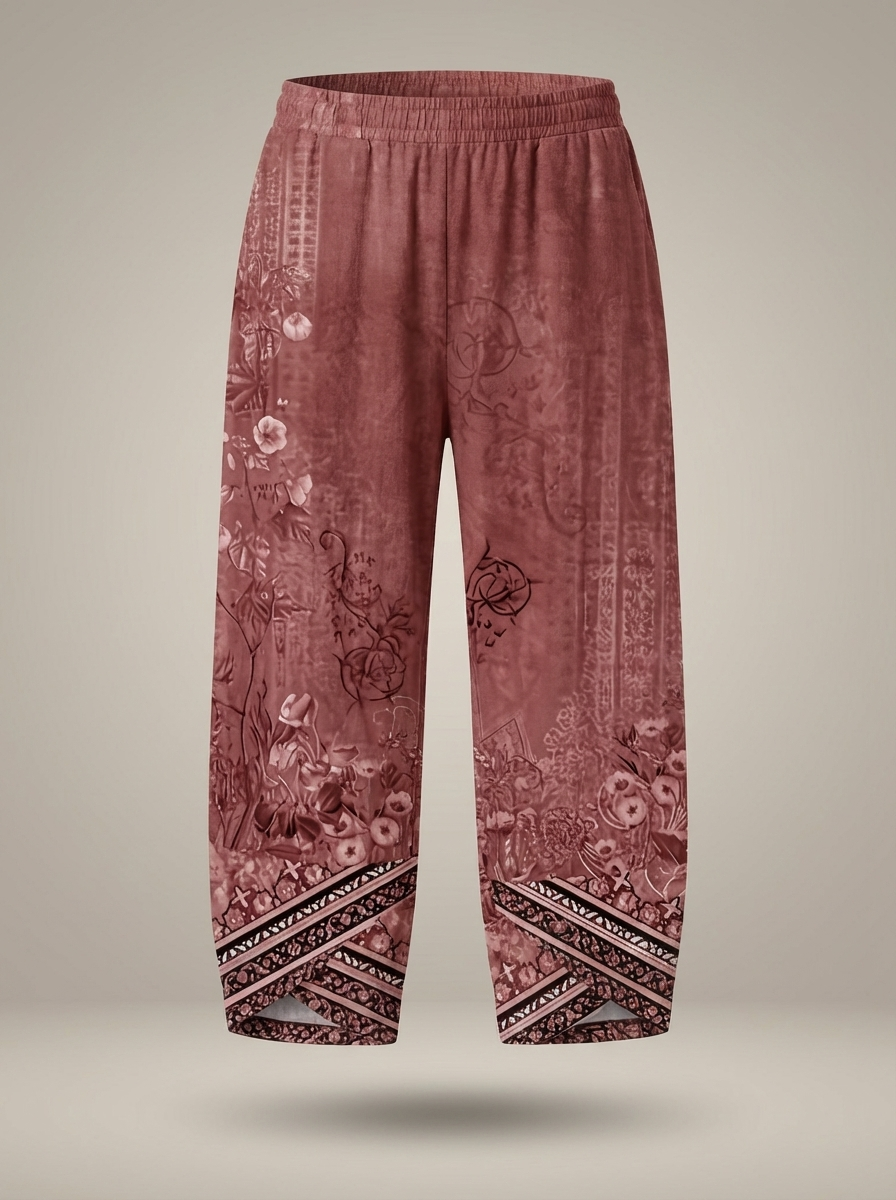 Lightweight Women's Pants with Wide Legs, Print, and Elastic Waistband