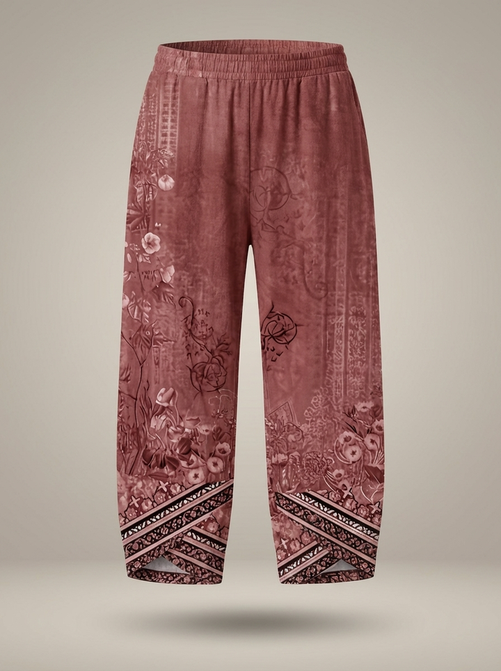 Lightweight Women's Pants with Wide Legs, Print, and Elastic Waistband