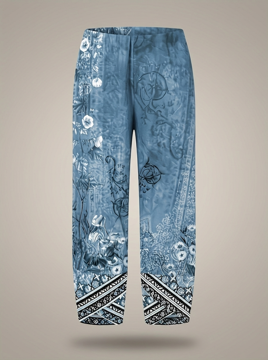 Lightweight Women's Pants with Wide Legs, Print, and Elastic Waistband