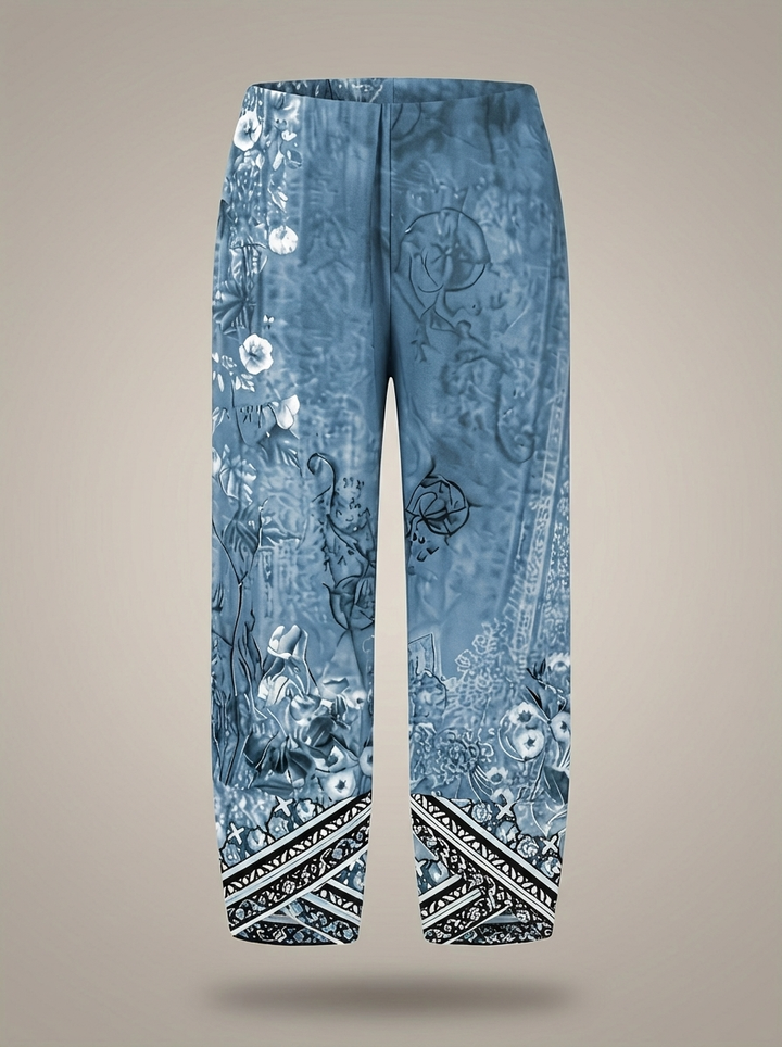 Lightweight Women's Pants with Wide Legs, Print, and Elastic Waistband