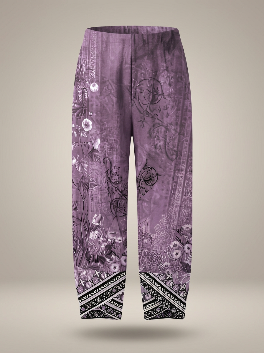 Lightweight Women's Pants with Wide Legs, Print, and Elastic Waistband