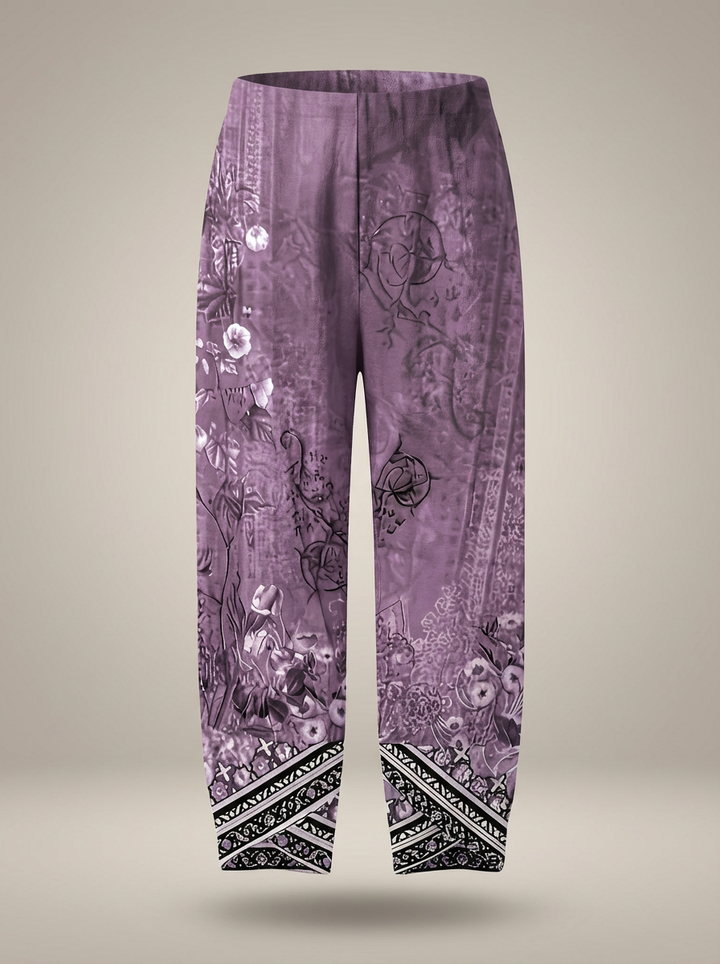 Lightweight Women's Pants with Wide Legs, Print, and Elastic Waistband