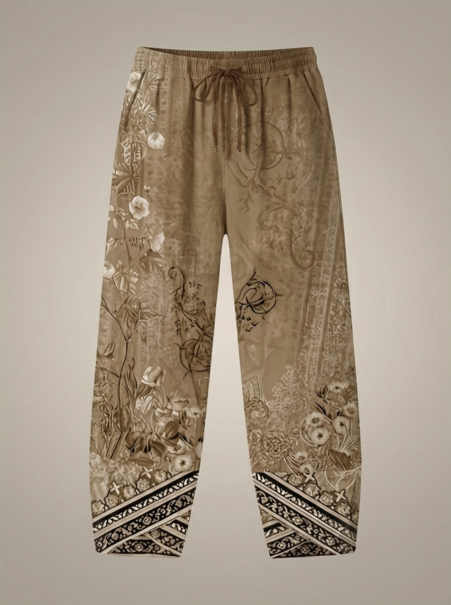 Lightweight Women's Pants with Wide Legs, Print, and Elastic Waistband