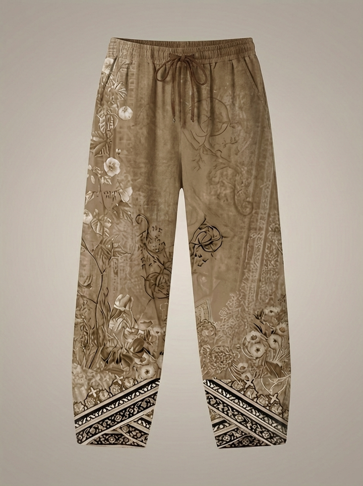 Lightweight Women's Pants with Wide Legs, Print, and Elastic Waistband