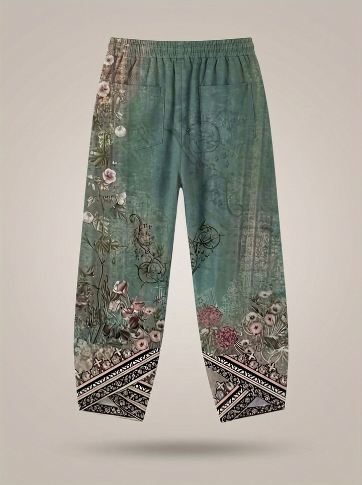 Lightweight Women's Pants with Wide Legs, Print, and Elastic Waistband