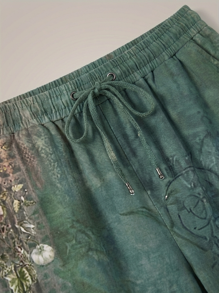 Lightweight Women's Pants with Wide Legs, Print, and Elastic Waistband