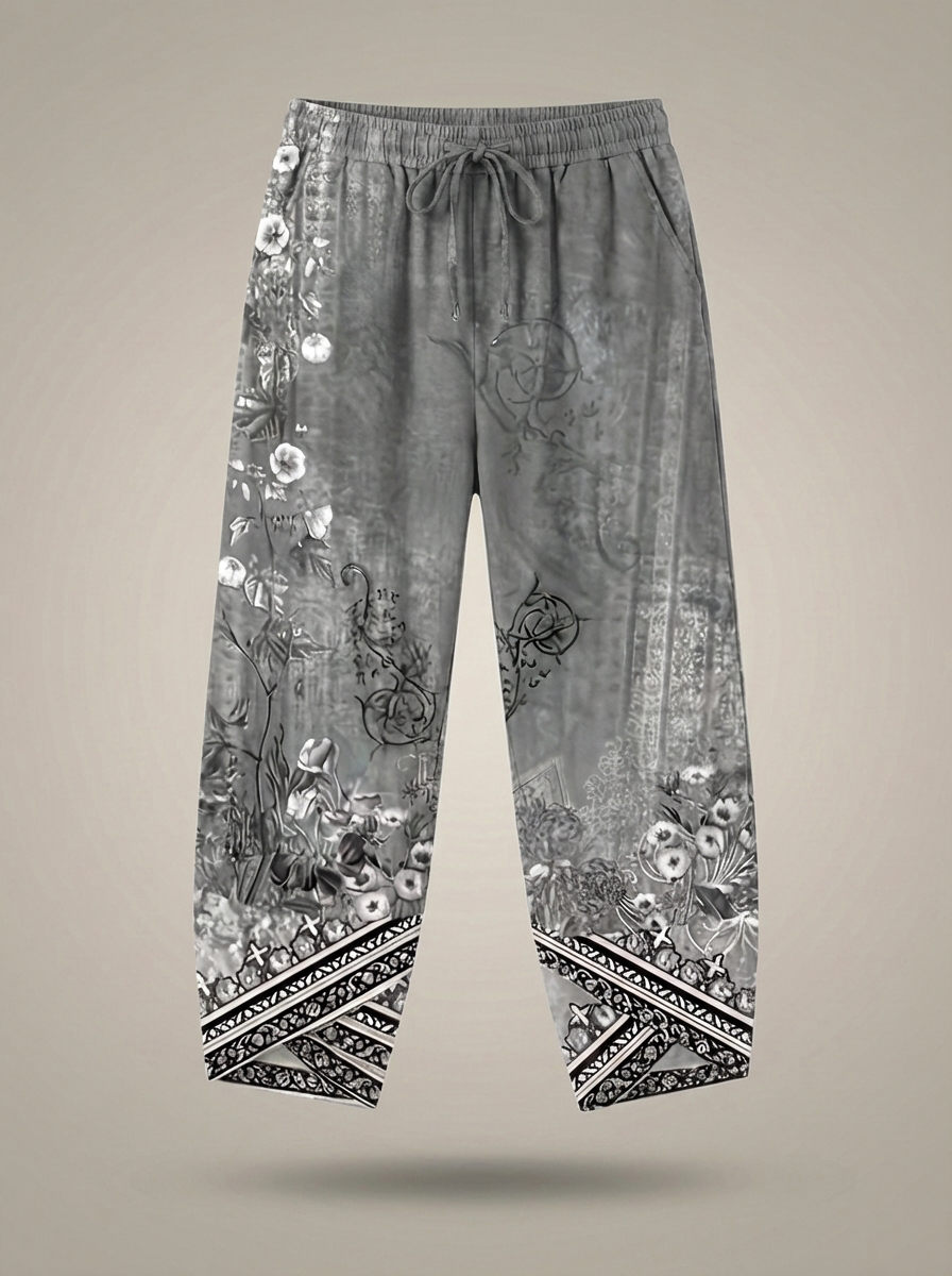 Lightweight Women's Pants with Wide Legs, Print, and Elastic Waistband