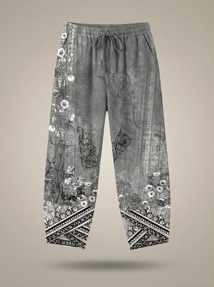 Lightweight Women's Pants with Wide Legs, Print, and Elastic Waistband