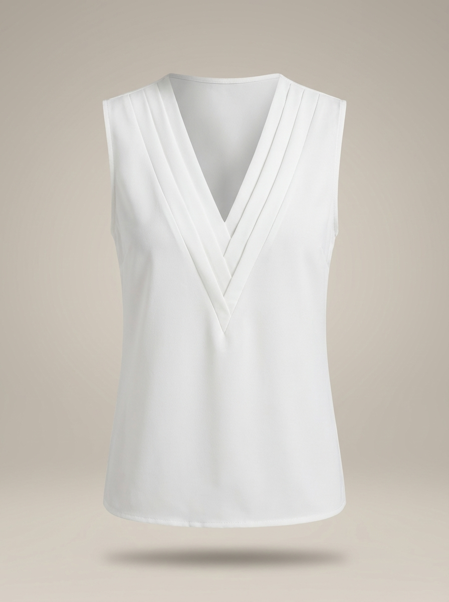 Women's Sleeveless Blouse with V-Neck and Pleated Details