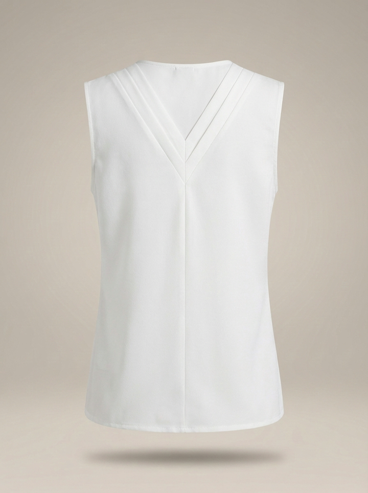 Women's Sleeveless Blouse with V-Neck and Pleated Details