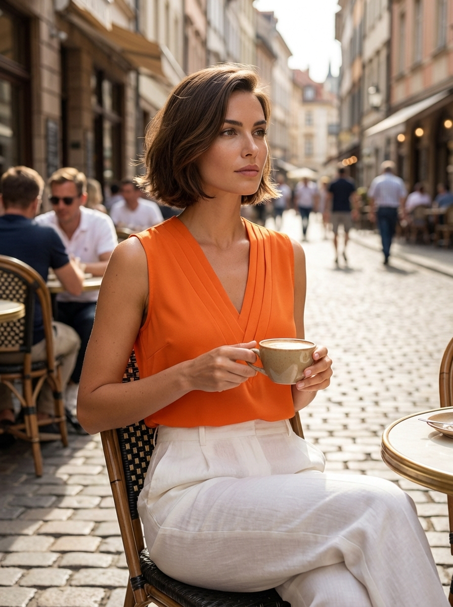 Women's Sleeveless Blouse with V-Neck and Pleated Details