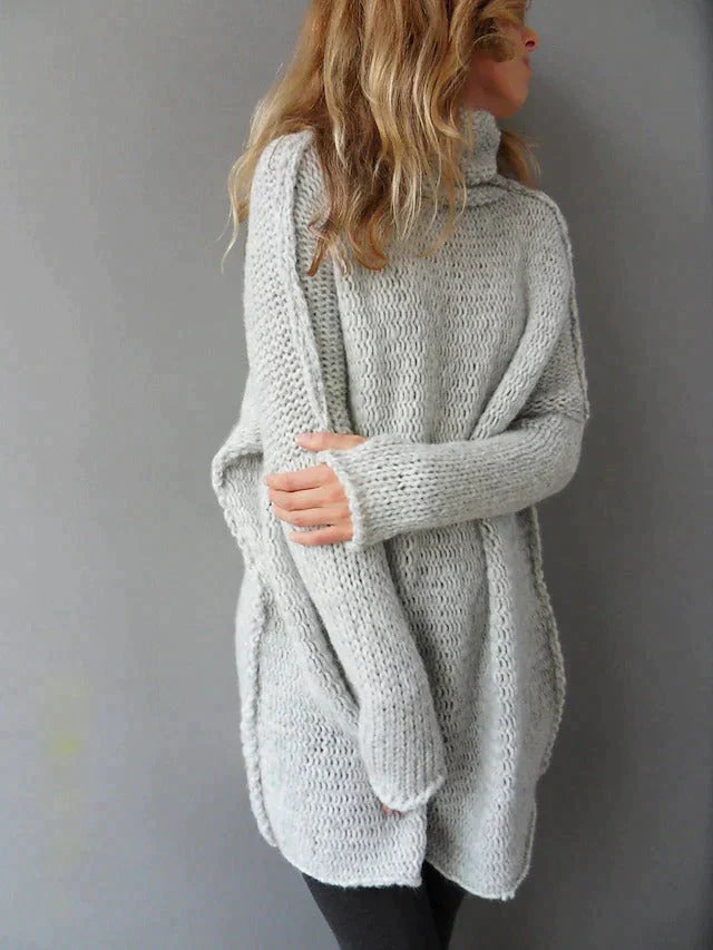 Oversized Zachte Grijs Dames Gebreide Trui met Col