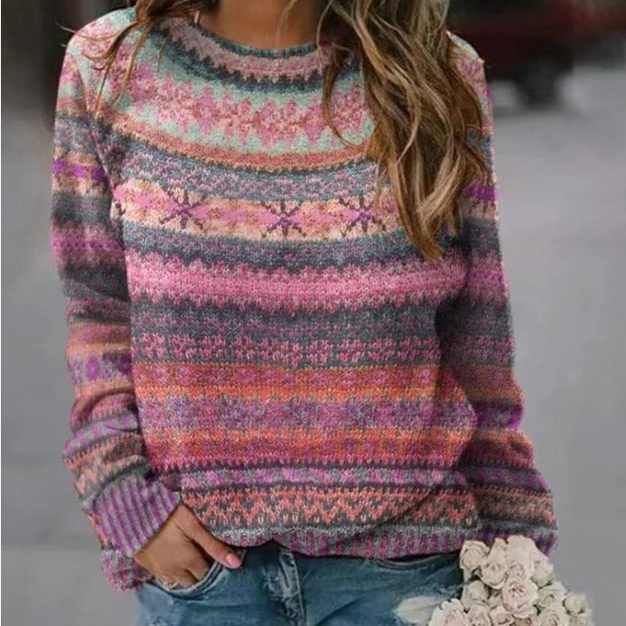 Fair Isle Oversized Crew Neck Sweater for Women - View 3
