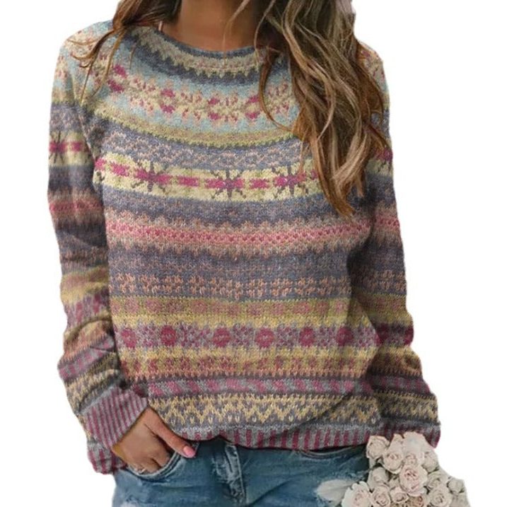 Fair Isle Oversized Crew Neck Sweater for Women - View 5