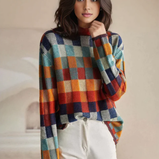 Trendy Comfortabele Dames Trui met Geruit Patroon