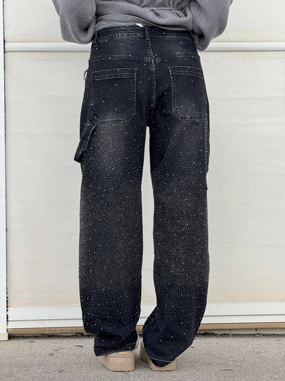 Trendy Baggy Jeans Voor Vrouwen Met Strass En Wijde Pijpen