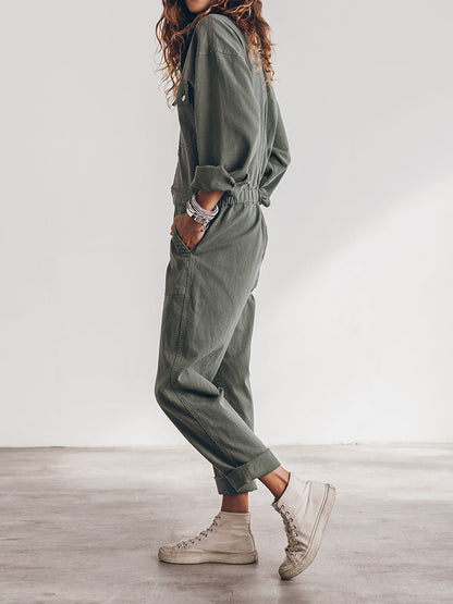 Trendy Dames Utility Jumpsuit met Lange Mouwen en Zakken