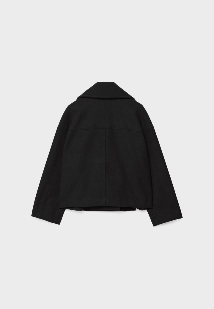 Short Women's Peacoat Jacket with Oversized Look