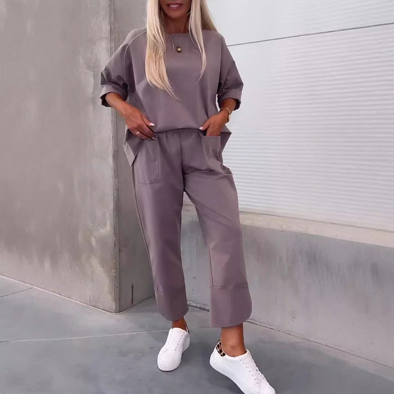 Ensemble Décontracté de Loungewear pour Femme avec Haut Ample et Pantalon Large