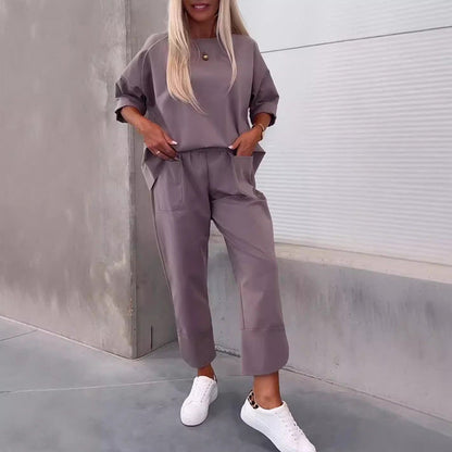 Casual Dames Loungewear Set met Losse Top en Wijde Broek