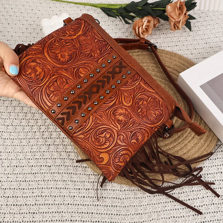 Lyda | Western Schoudertas met Gegraveerd Bloemmotief