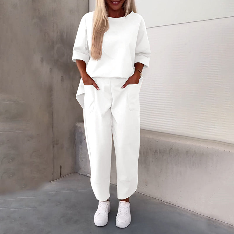 Casual Dames Loungewear Set met Losse Top en Wijde Broek