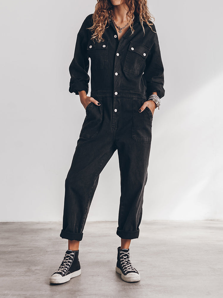 Trendy Dames Utility Jumpsuit met Lange Mouwen en Zakken