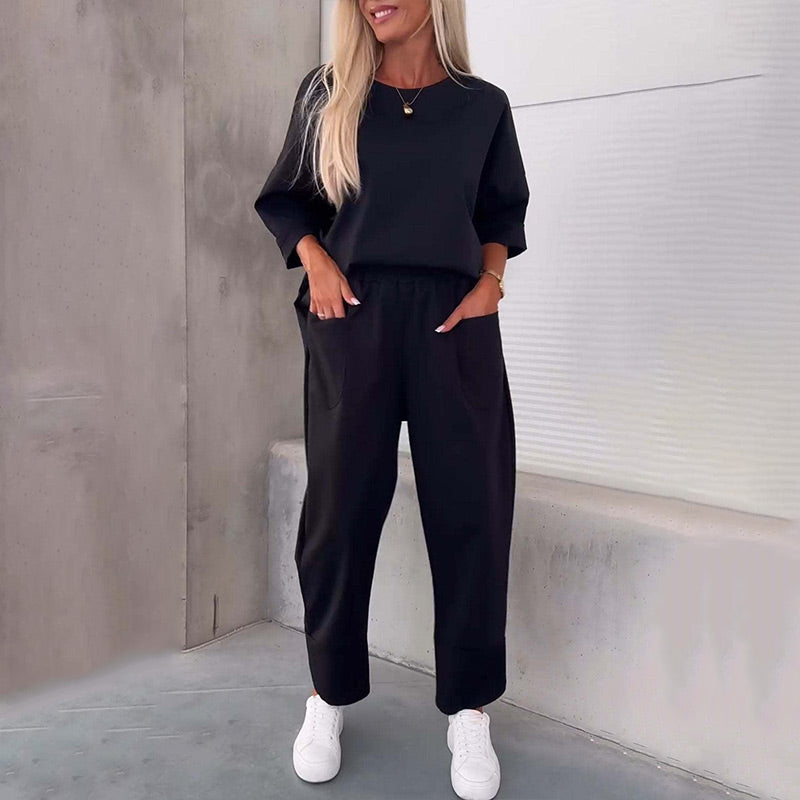 Casual Dames Loungewear Set met Losse Top en Wijde Broek