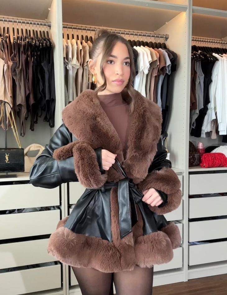 Luxe Warme Dames Winterjas met Bontkraag en Ceintuur