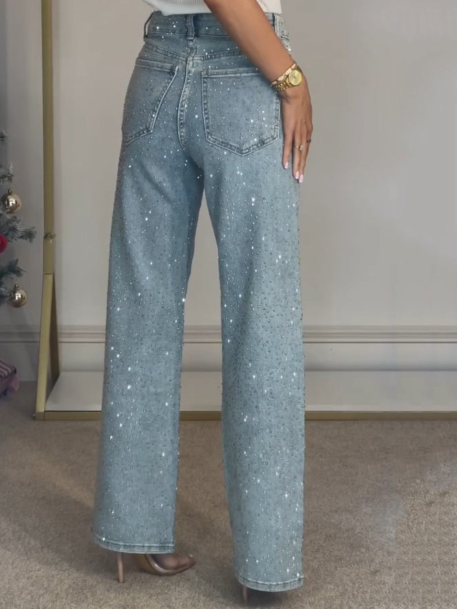 Jean Taille Haute Pailleté Étincelant pour Femme