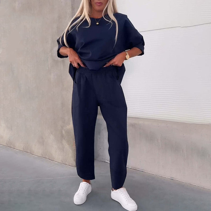 Casual Dames Loungewear Set met Losse Top en Wijde Broek
