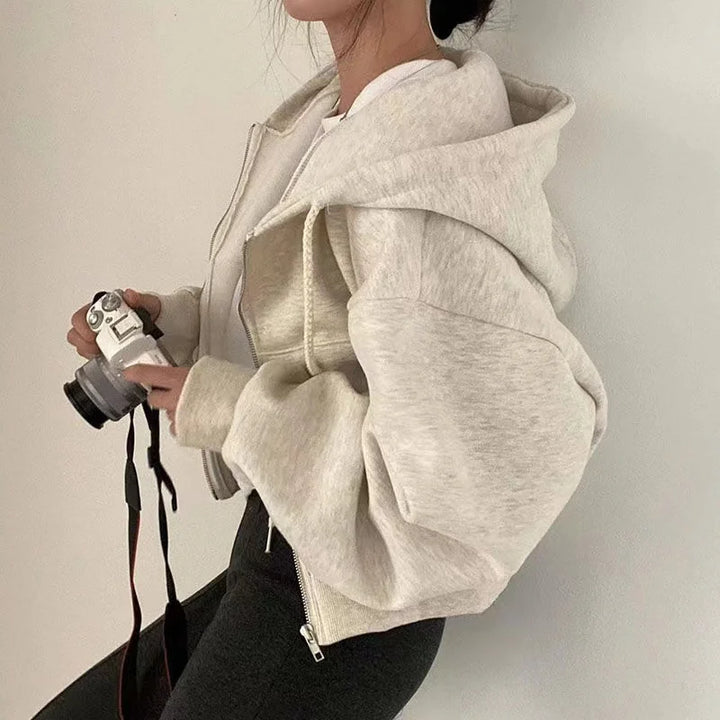 Zachte Vrouwen Cropped Hoodie met Lange Mouwen en Rits