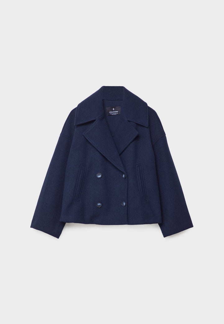 Short Women's Peacoat Jacket with Oversized Look