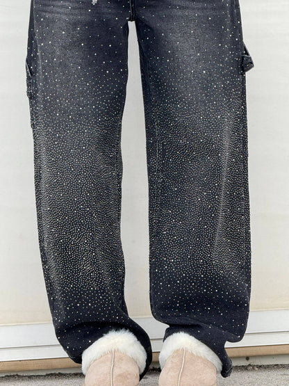Trendy Baggy Jeans Voor Vrouwen Met Strass En Wijde Pijpen