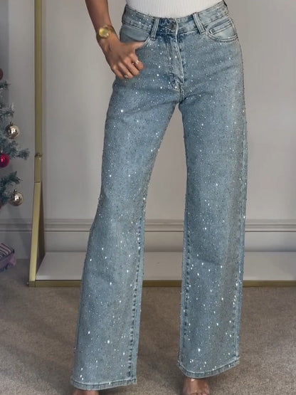 Sprankelende Glitter Hoge Taille Jeans voor Vrouwen