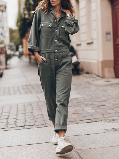 Trendy Dames Utility Jumpsuit met Lange Mouwen en Zakken