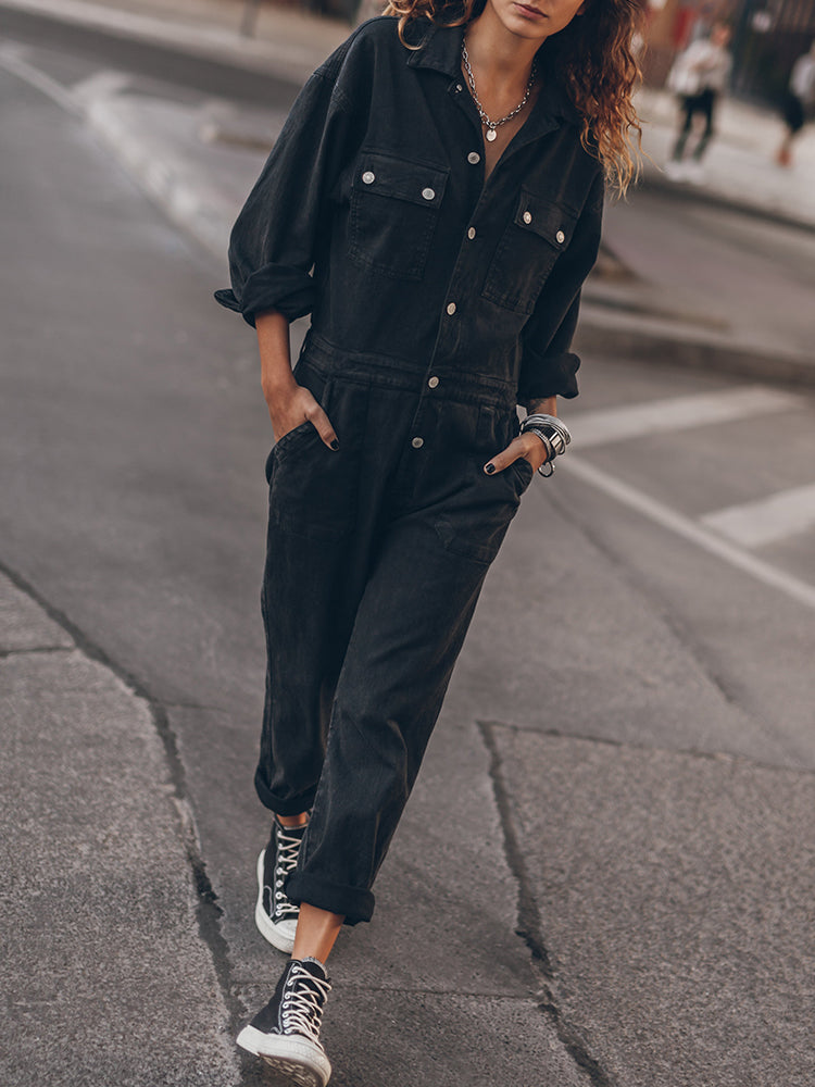 Trendy Dames Utility Jumpsuit met Lange Mouwen en Zakken