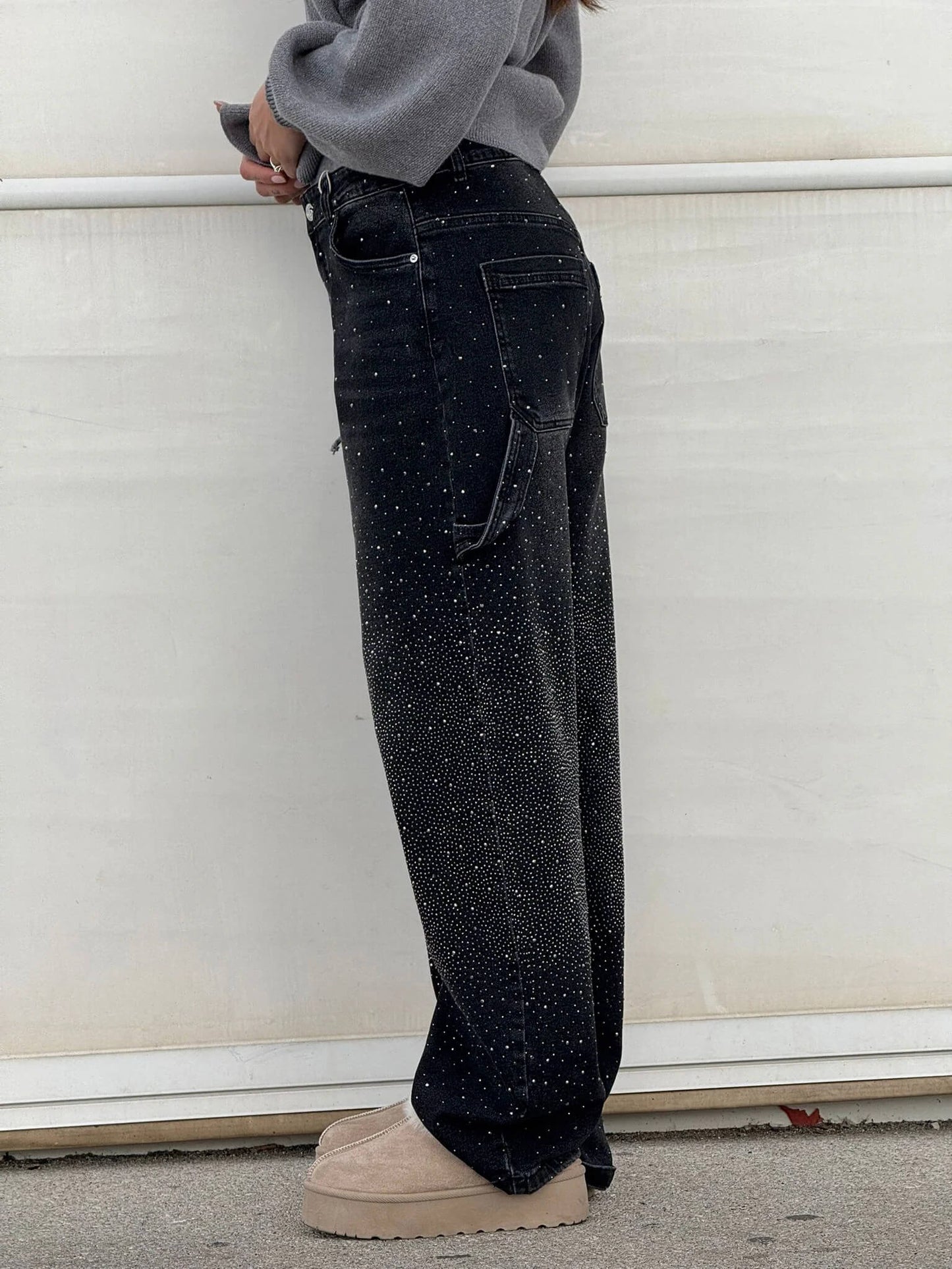 Trendy Baggy Jeans Voor Vrouwen Met Strass En Wijde Pijpen