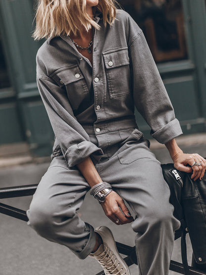 Trendy Dames Utility Jumpsuit met Lange Mouwen en Zakken