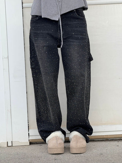 Trendy Baggy Jeans Voor Vrouwen Met Strass En Wijde Pijpen