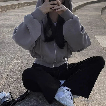 Zachte Vrouwen Cropped Hoodie met Lange Mouwen en Rits