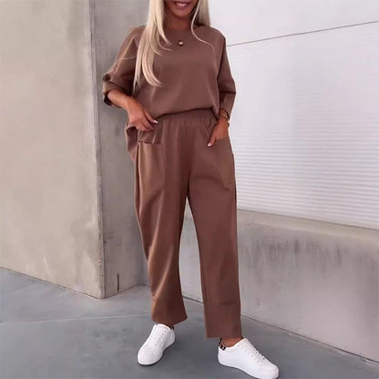 Casual Dames Loungewear Set met Losse Top en Wijde Broek