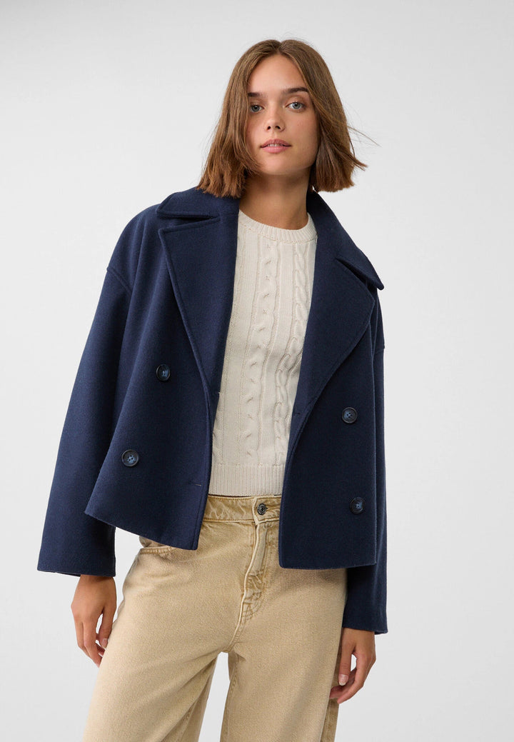 Short Women's Peacoat Jacket with Oversized Look