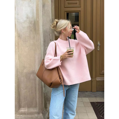 Roze Zachte Oversized Dames Trui met Lange Mouwen