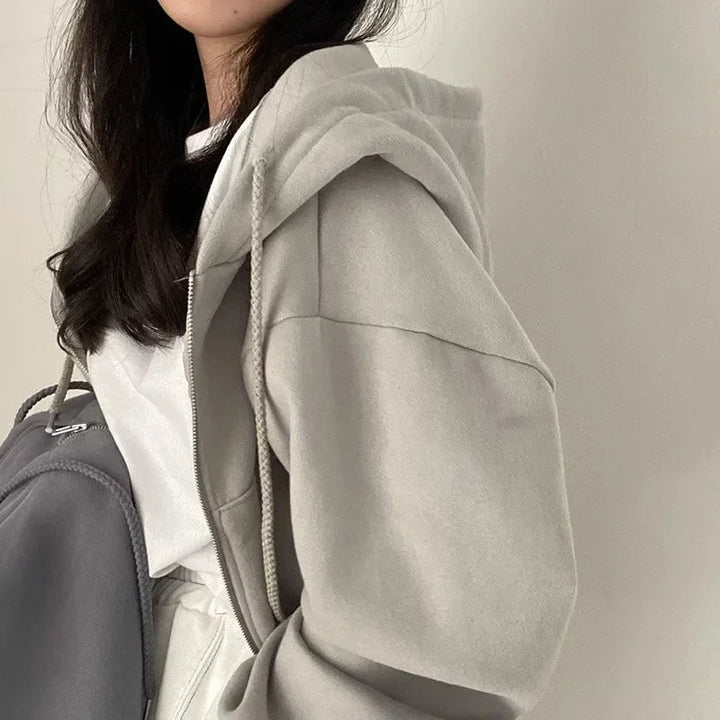 Zachte Vrouwen Cropped Hoodie met Lange Mouwen en Rits