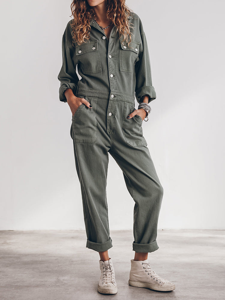 Trendy Dames Utility Jumpsuit met Lange Mouwen en Zakken