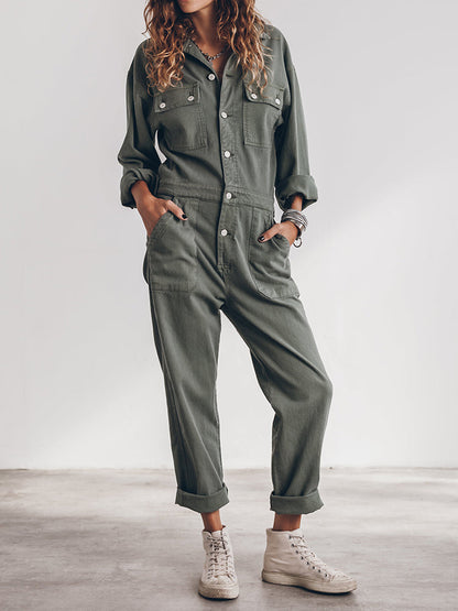 Trendy Dames Utility Jumpsuit met Lange Mouwen en Zakken